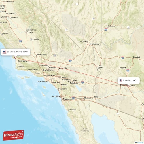 Phoenix - San Luis Obispo direct flight map