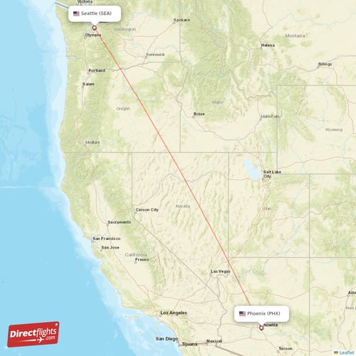 Phoenix - Seattle direct flight map
