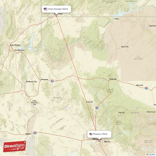 Phoenix - Saint George direct flight map