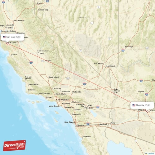 Phoenix - San Jose direct flight map