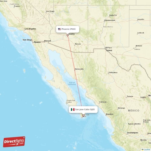Phoenix - San Jose Cabo direct flight map