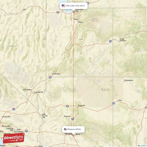 Phoenix - Salt Lake City direct flight map