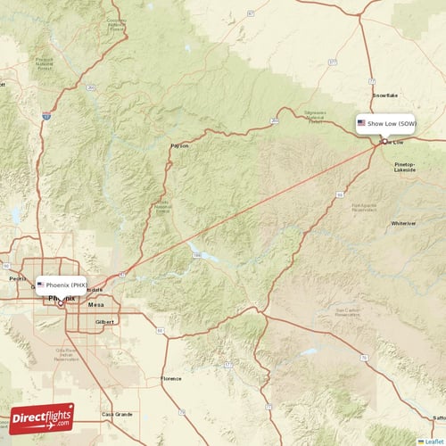 Phoenix - Show Low direct flight map