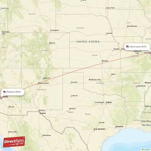 Phoenix - Saint Louis direct flight map