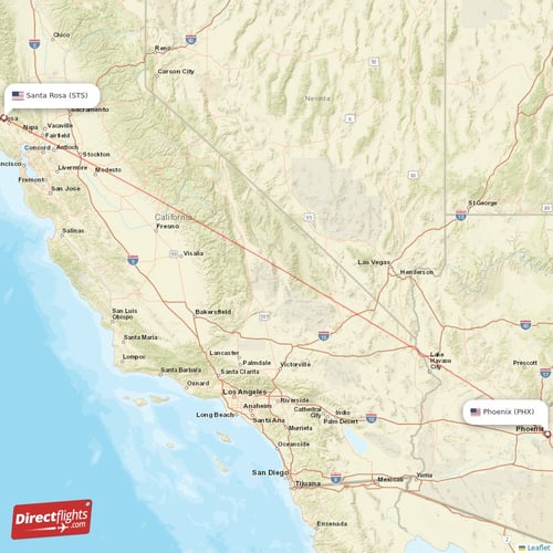 Phoenix - Santa Rosa direct flight map
