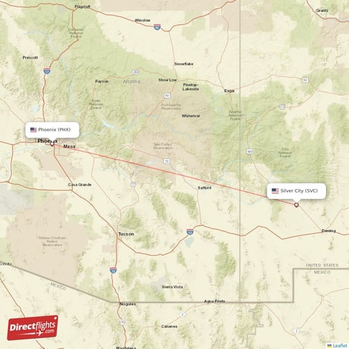 Phoenix - Silver City direct flight map