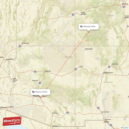 Phoenix - Telluride direct flight map