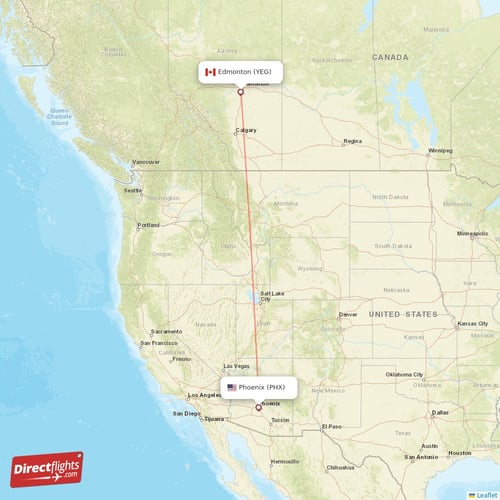Phoenix - Edmonton direct flight map