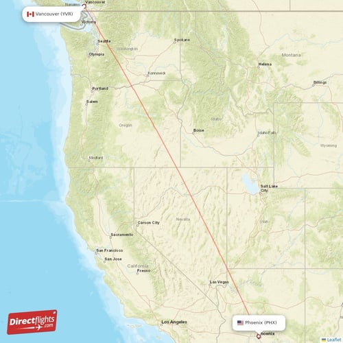 Phoenix - Vancouver direct flight map