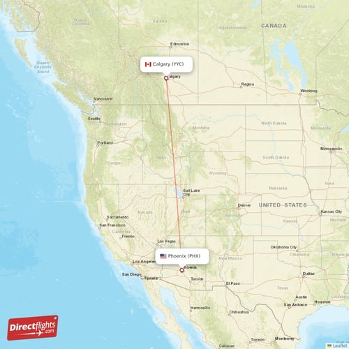 Phoenix - Calgary direct flight map