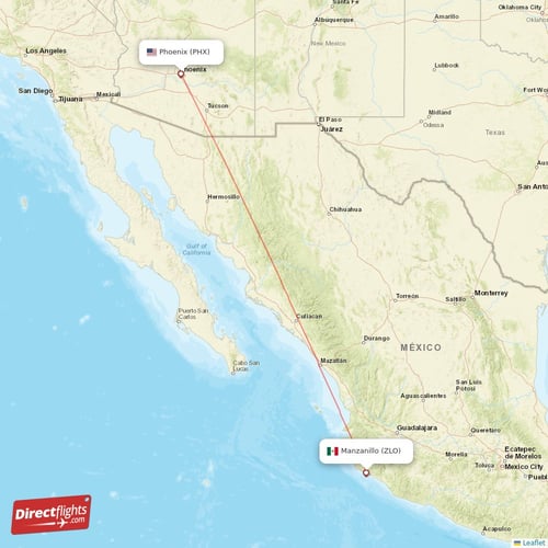 Phoenix - Manzanillo direct flight map