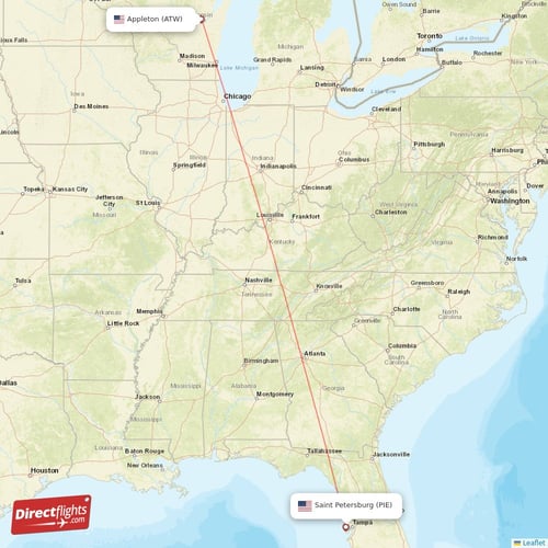 Saint Petersburg - Appleton direct flight map