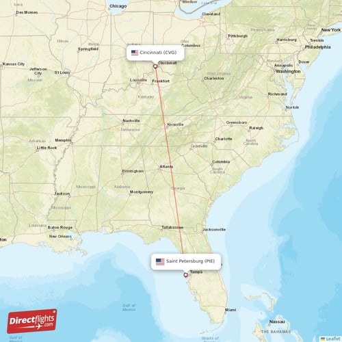 Saint Petersburg - Cincinnati direct flight map