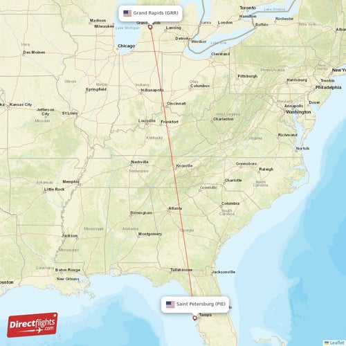 Saint Petersburg - Grand Rapids direct flight map