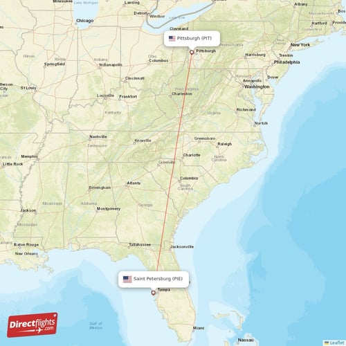 Saint Petersburg - Pittsburgh direct flight map