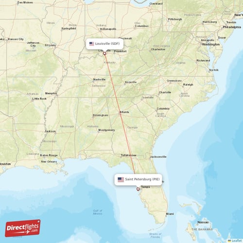 Saint Petersburg - Louisville direct flight map