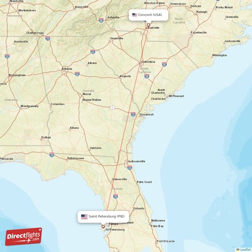 Saint Petersburg - Concord direct flight map