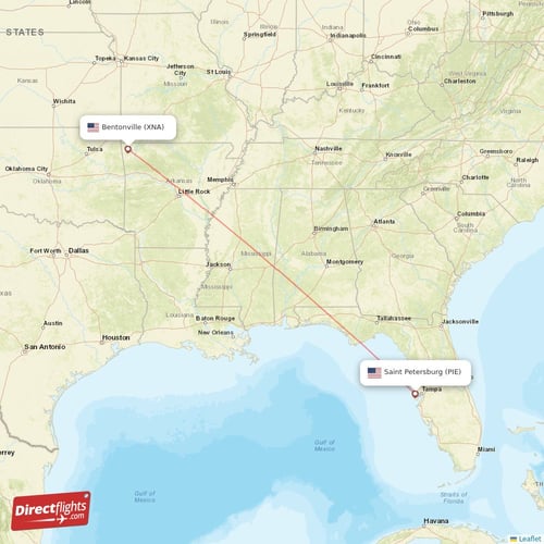 Saint Petersburg - Bentonville direct flight map