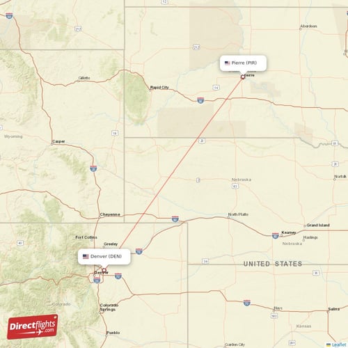 Pierre - Denver direct flight map