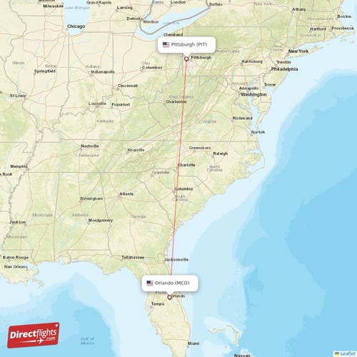 Pittsburgh - Orlando direct flight map