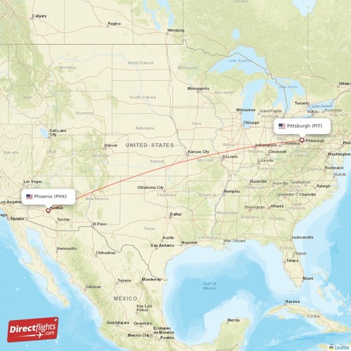 Pittsburgh - Phoenix direct flight map
