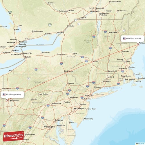 Pittsburgh - Portland direct flight map