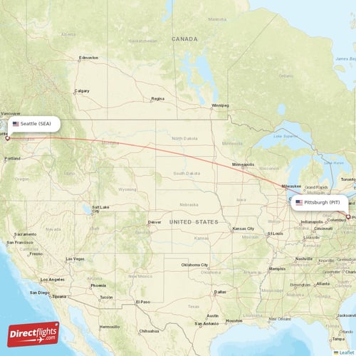 Pittsburgh - Seattle direct flight map