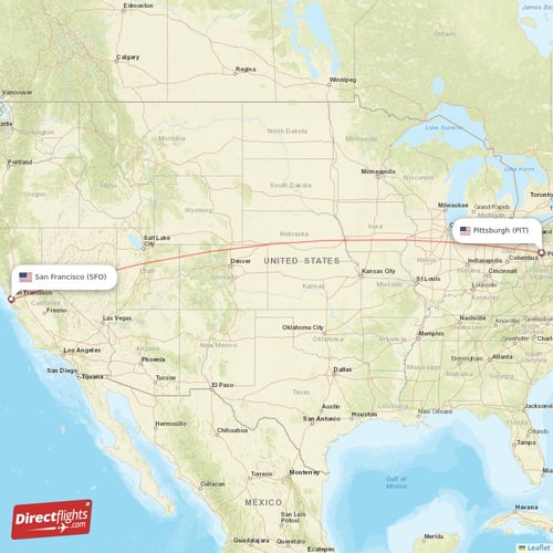Pittsburgh - San Francisco direct flight map
