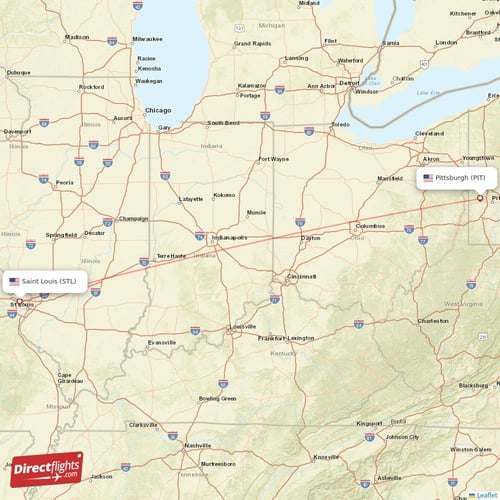 Pittsburgh - Saint Louis direct flight map