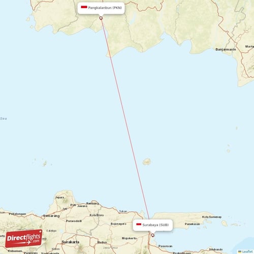 Pangkalanbun - Surabaya direct flight map