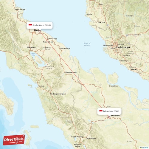 Pekanbaru - Kuala Namu direct flight map