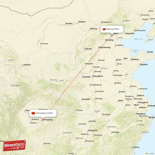 Beijing - Chongqing direct flight map