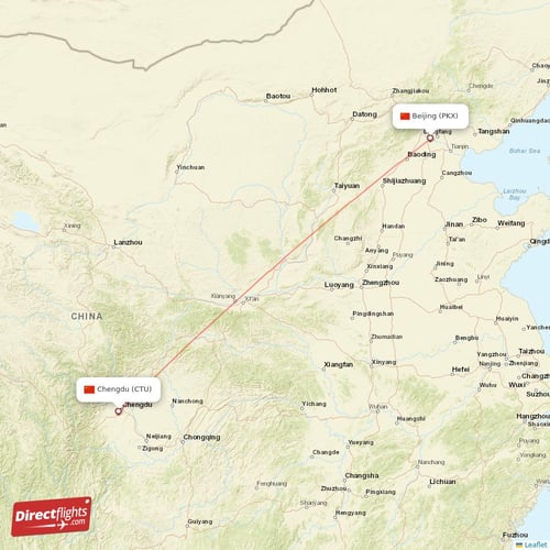 Beijing - Chengdu direct flight map