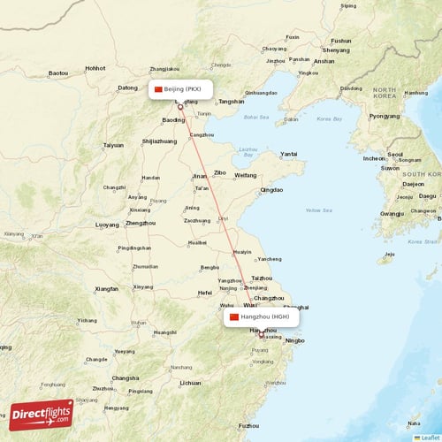 Beijing - Hangzhou direct flight map