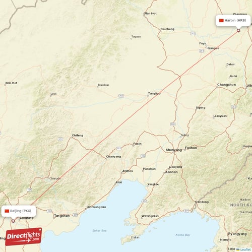 Beijing - Harbin direct flight map