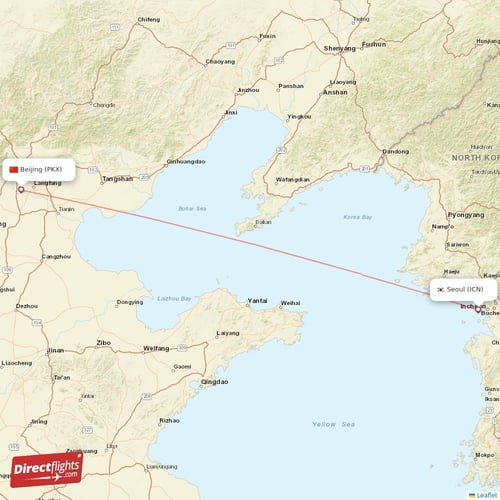 Beijing - Seoul direct flight map