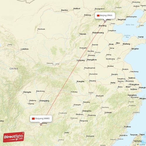 Beijing - Guiyang direct flight map