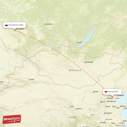 Beijing - Novosibirsk direct flight map