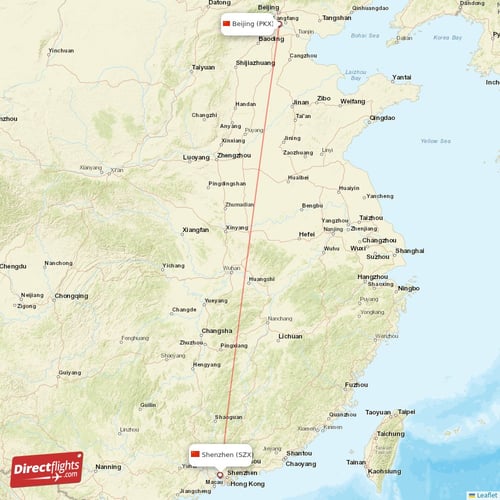 Beijing - Shenzhen direct flight map