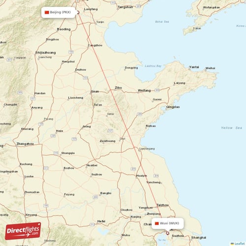 Beijing - Wuxi direct flight map