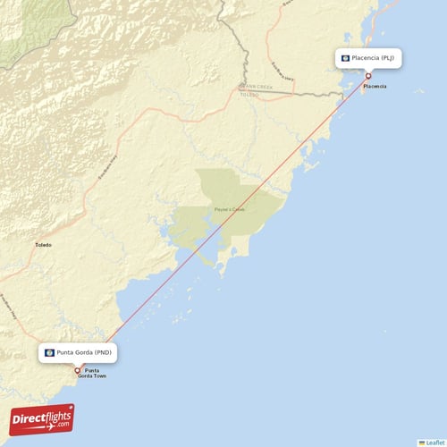 Placencia - Punta Gorda direct flight map