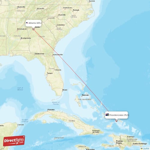 Providenciales - Atlanta direct flight map