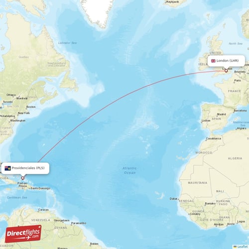 Providenciales - London direct flight map