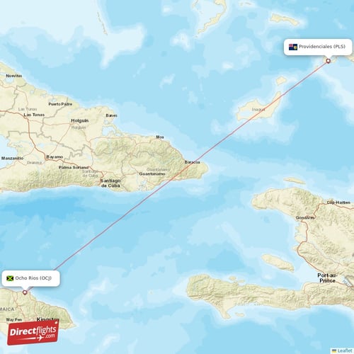 Providenciales - Ocho Rios direct flight map