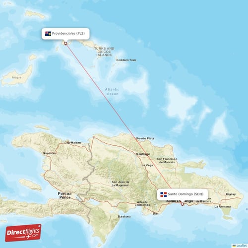 Providenciales - Santo Domingo direct flight map