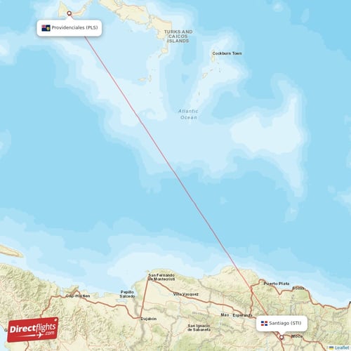 Providenciales - Santiago direct flight map