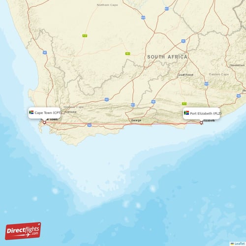 Port Elizabeth - Cape Town direct flight map