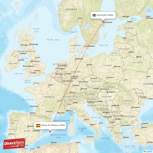 Palma de Mallorca - Stockholm direct flight map