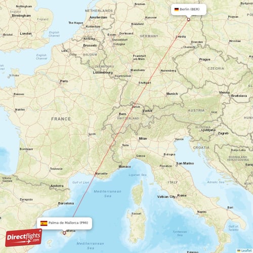 Palma de Mallorca - Berlin direct flight map
