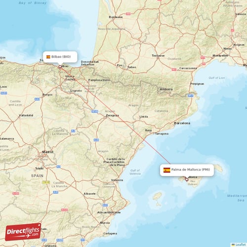 Palma de Mallorca - Bilbao direct flight map